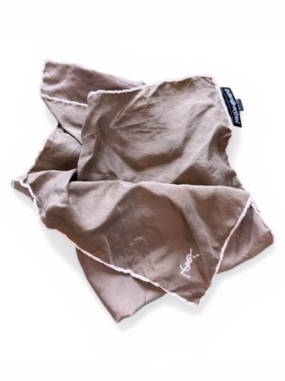 Yves Saint Laurent Olive Green Silk Scarf with Cream Edge